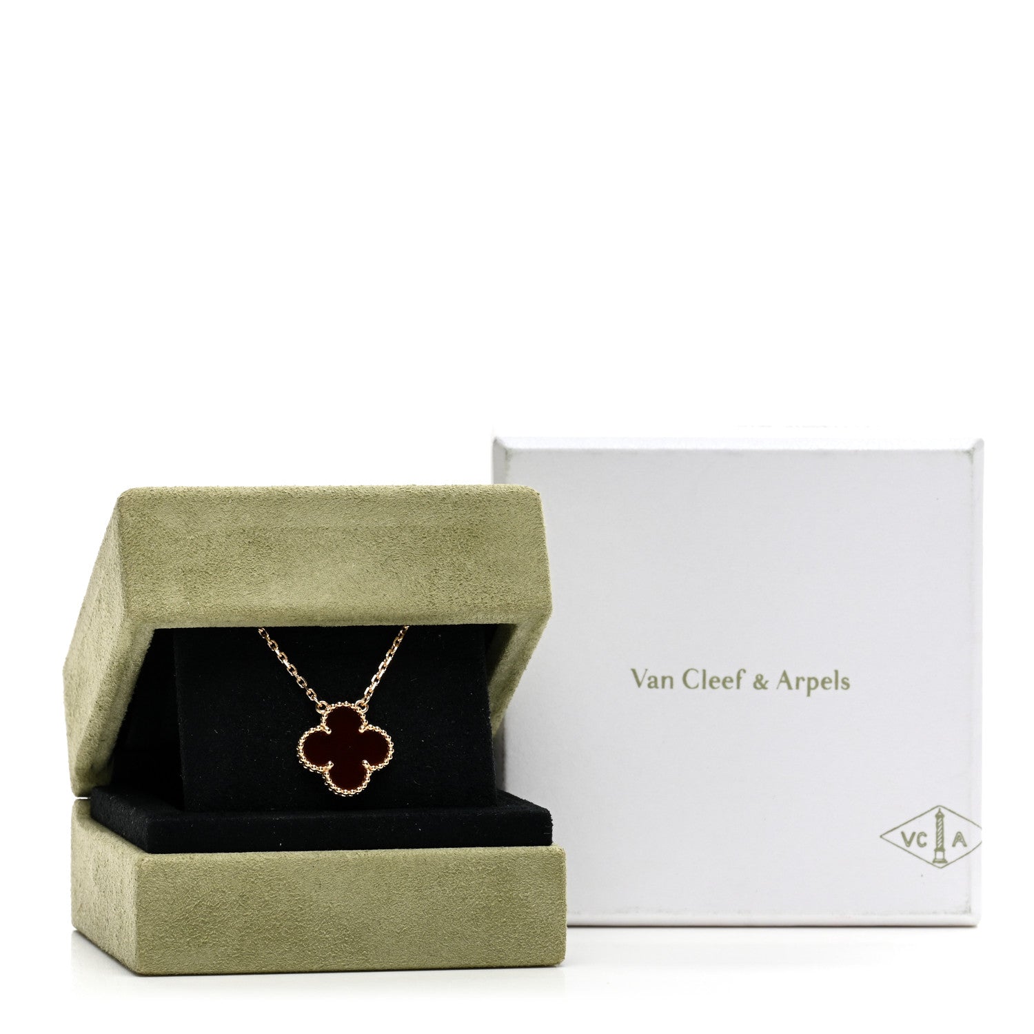Van Cleef & Arpels 18K Yellow Gold Carnelian Vintage Alhambra Pendant Necklace 6 of 6