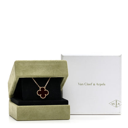 Van Cleef & Arpels 18K Yellow Gold Carnelian Vintage Alhambra Pendant Necklace 6 of 6