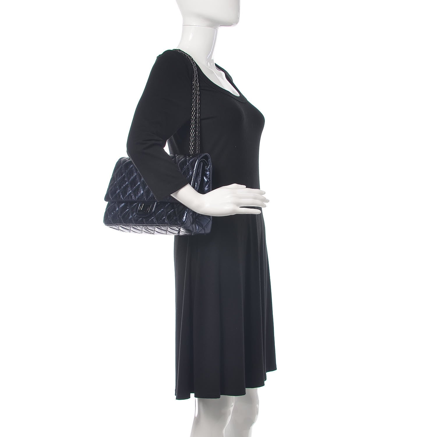 Chanel Metallic Aged Calfskin Quilted 2.55 Reissue 227 Flap Dark Navy Blue 2 of 11