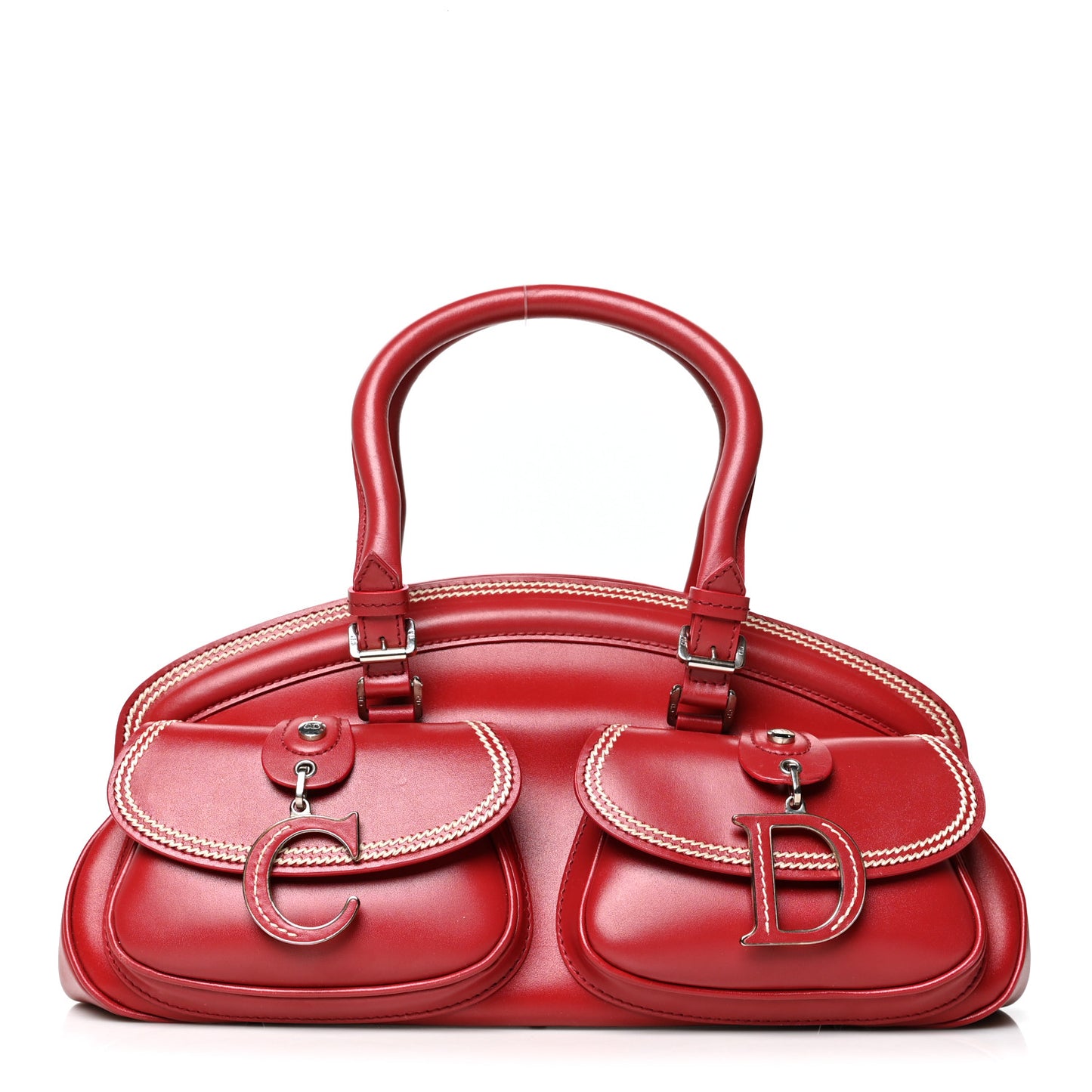 Calfskin Frame Pocket Satchel Red
