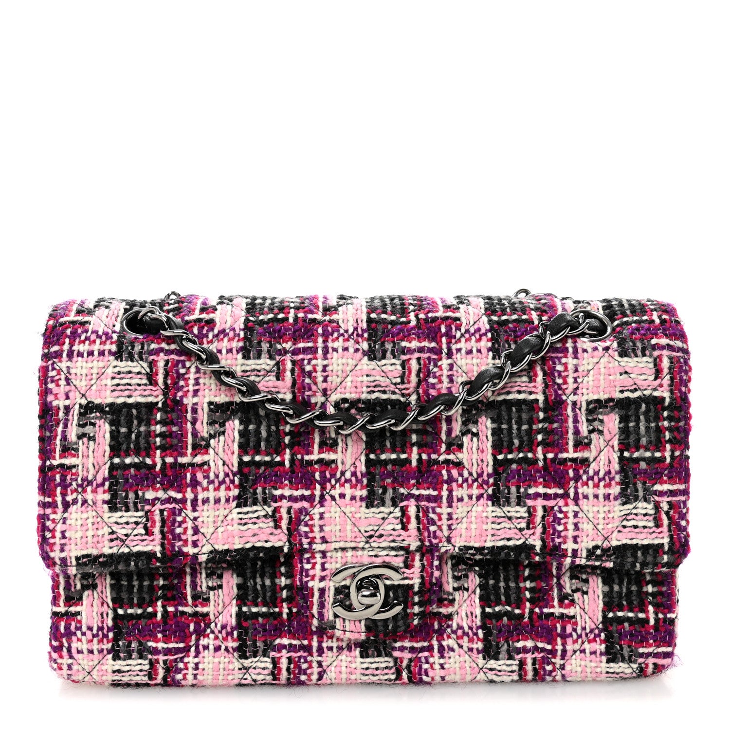 Chanel Tweed Quilted Medium Double Flap Pink Black 1 of 10