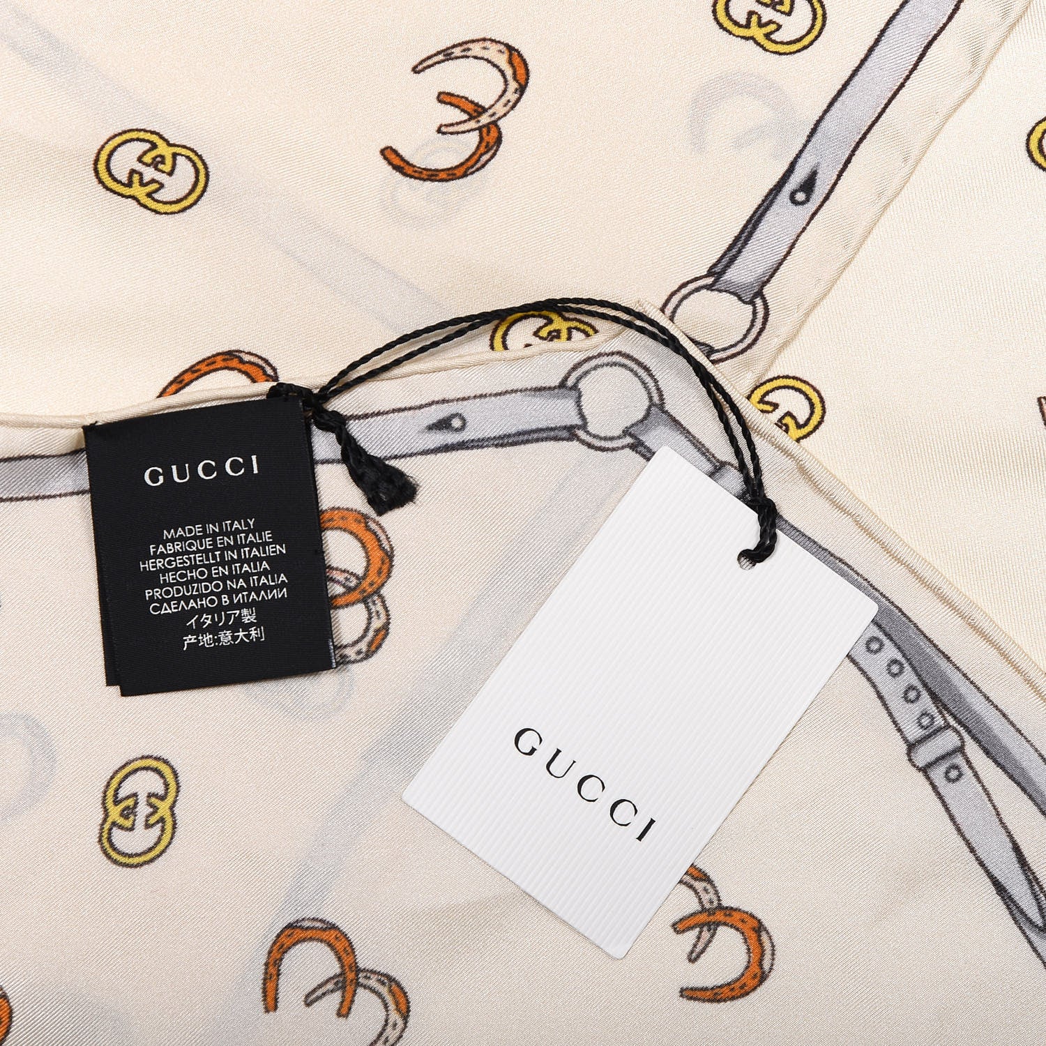 Gucci Silk Twill GG Horseshoe Print Twill Scarf Ivory 4 of 5