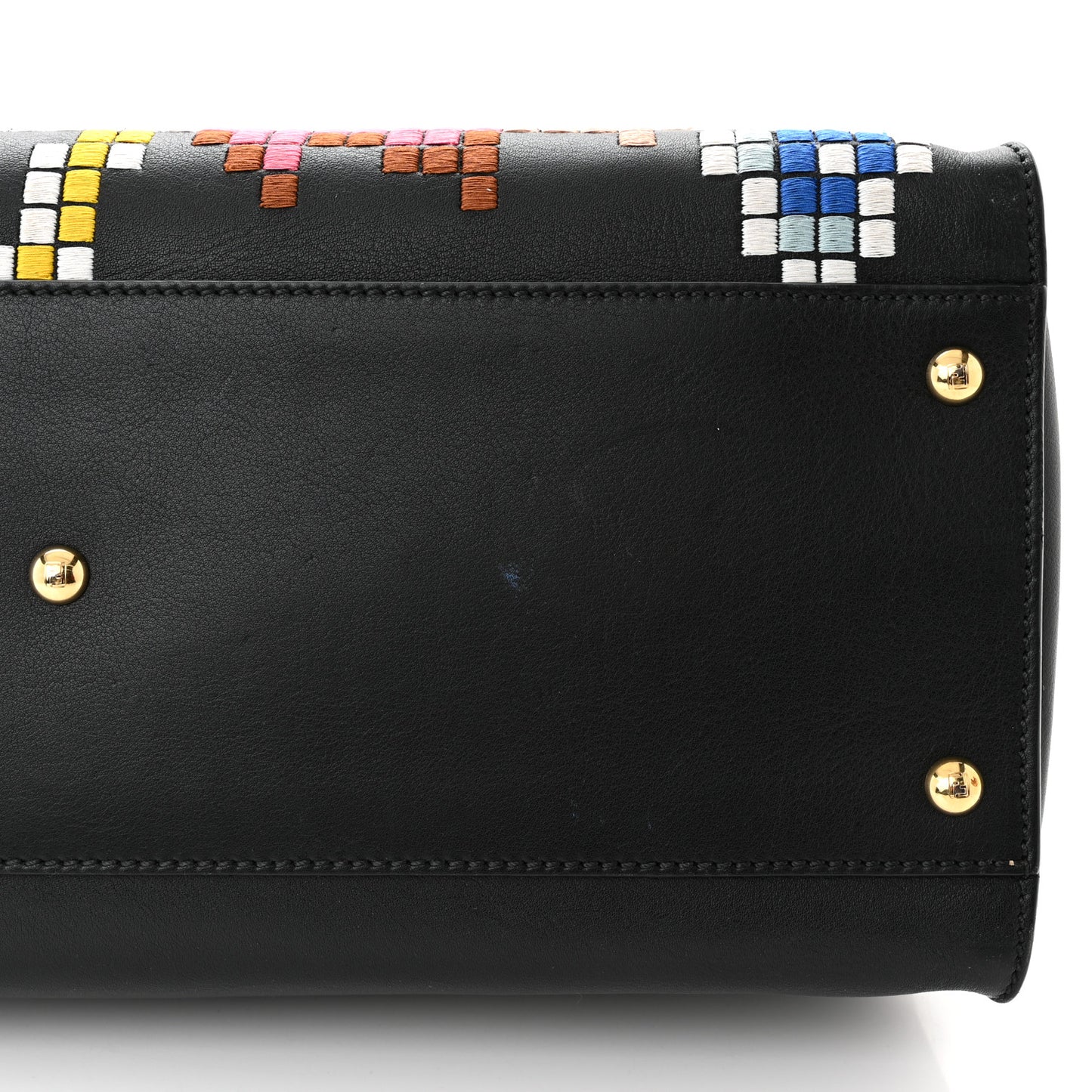 Calfskin Pixel Embroidered Large Peekaboo Iconic Satchel Black