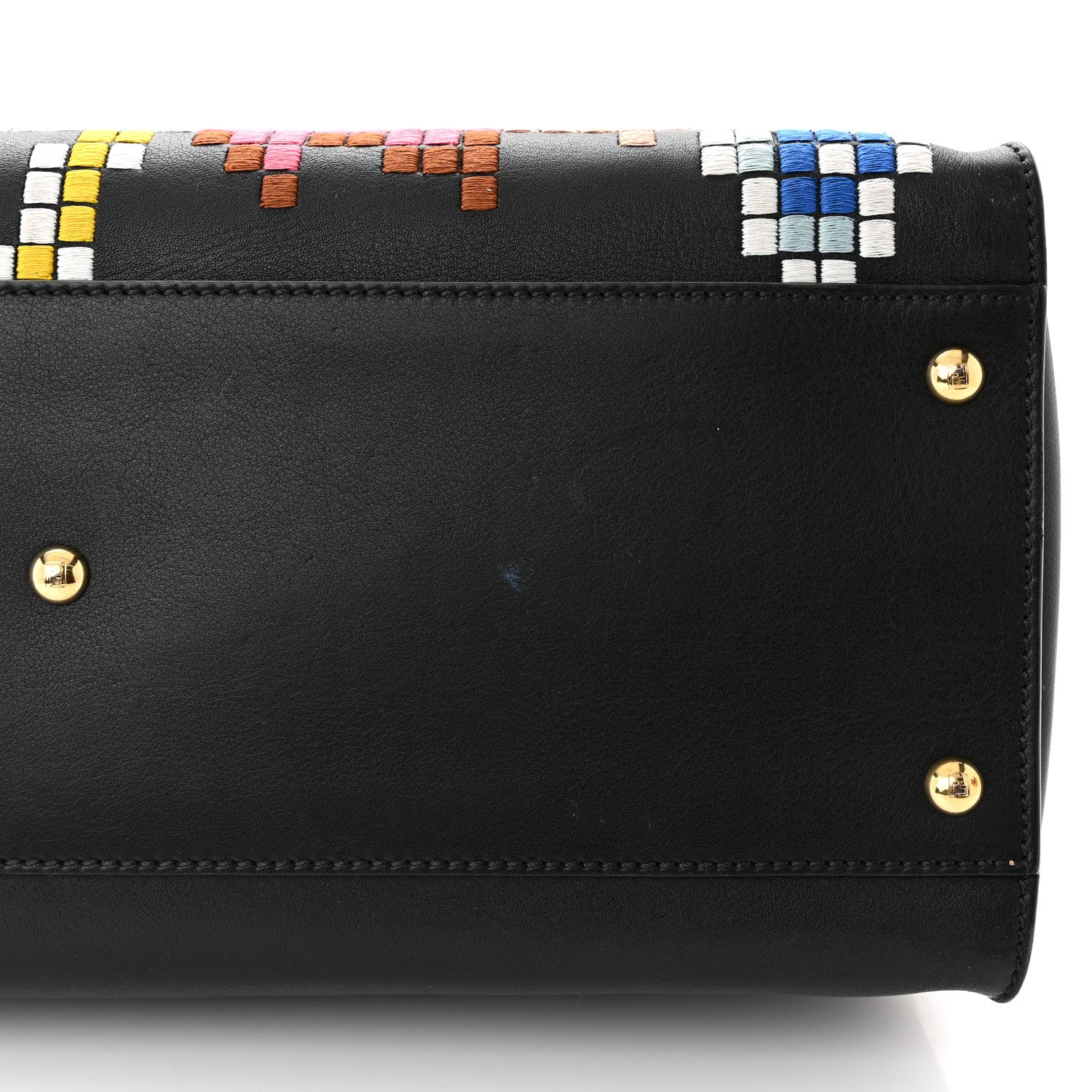 Fendi Calfskin Pixel Embroidered Large Peekaboo Iconic Satchel Black 12 of 12