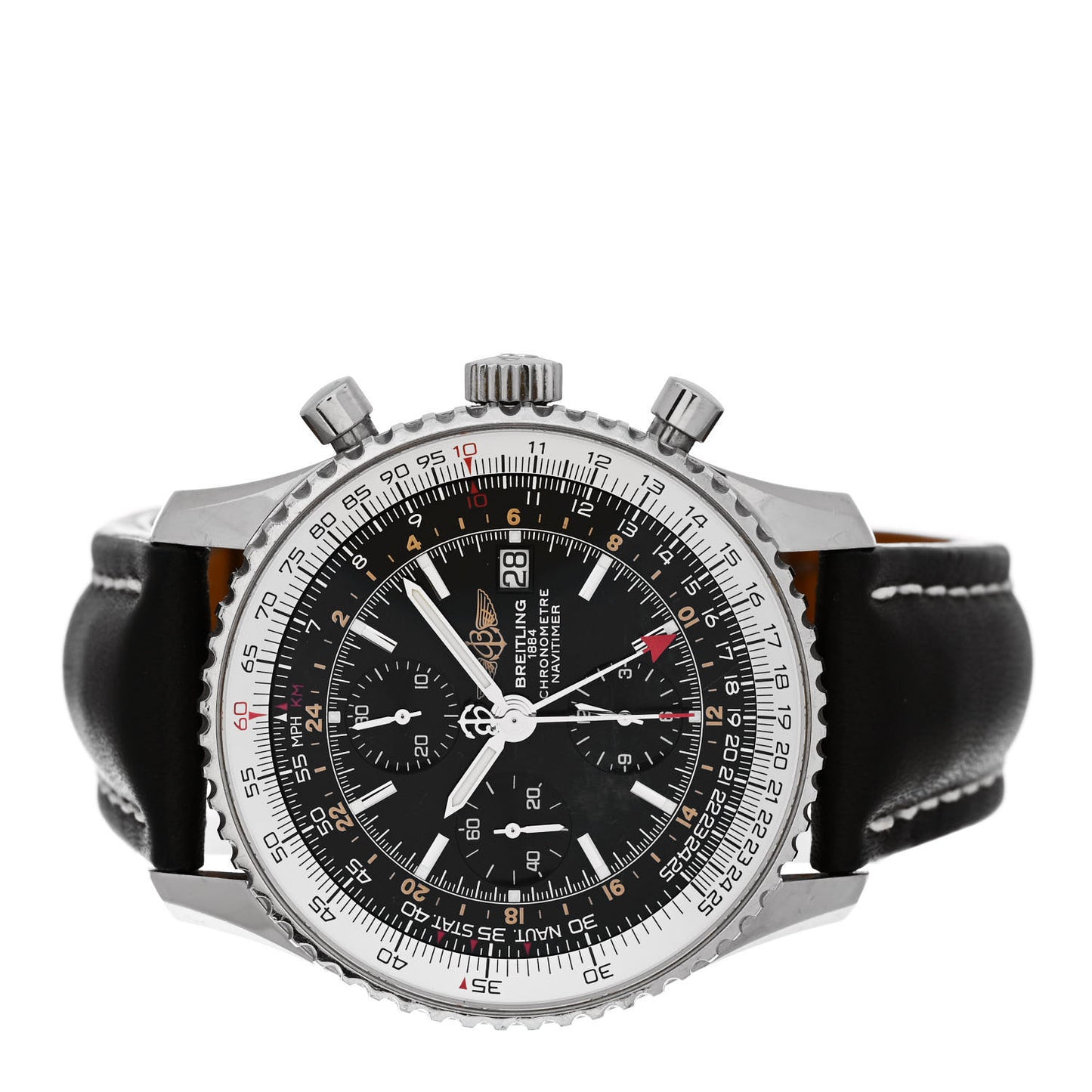 Stainless Steel Calfskin 46mm 1884 Chronometre Navitimer Automatic Watch Black A24322