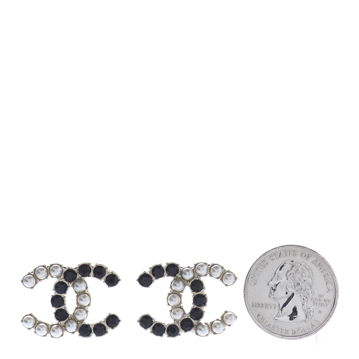 Resin Pearl CC Dazzling Domino Earrings Gold Black