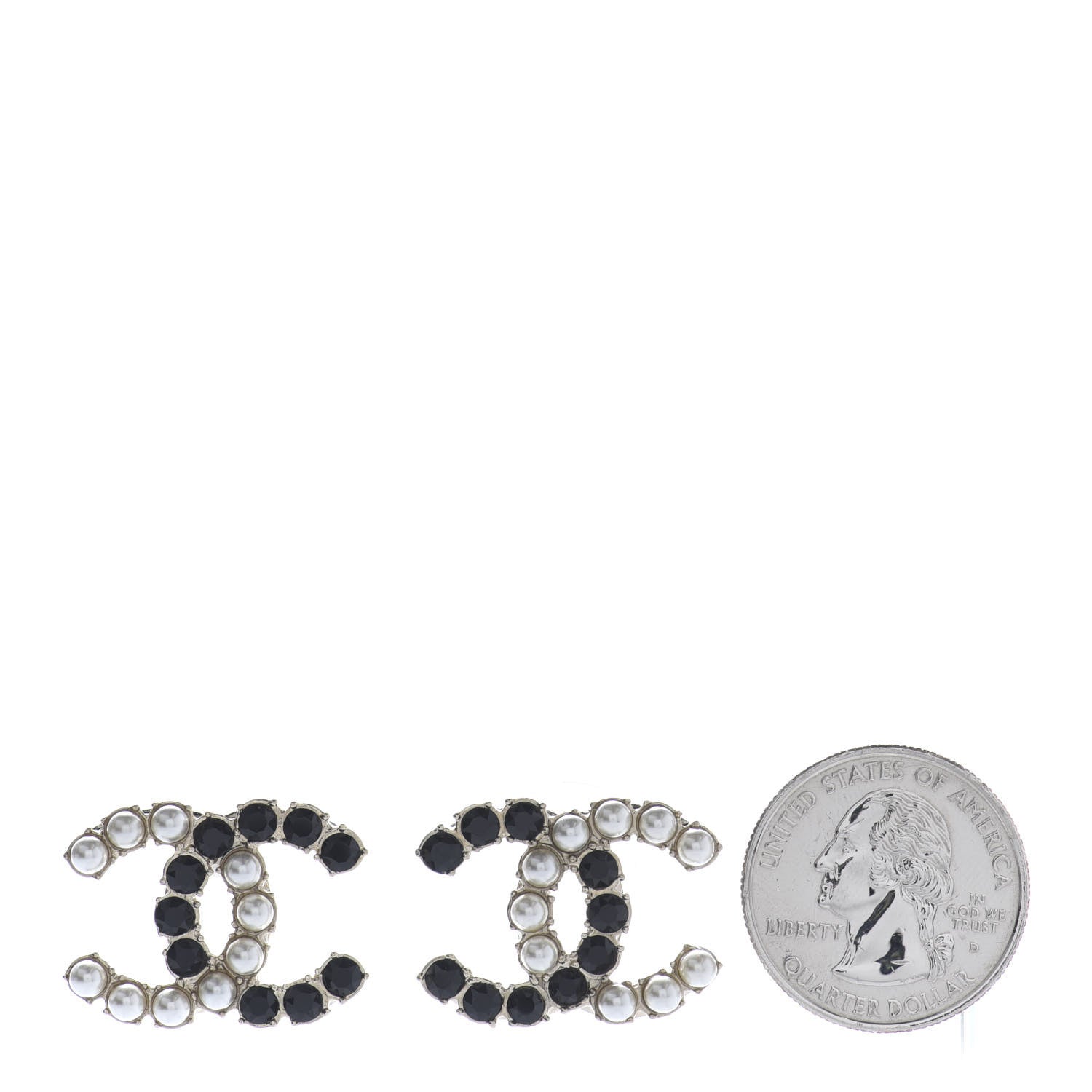 Chanel Resin Pearl CC Dazzling Domino Earrings Gold Black 2 of 5