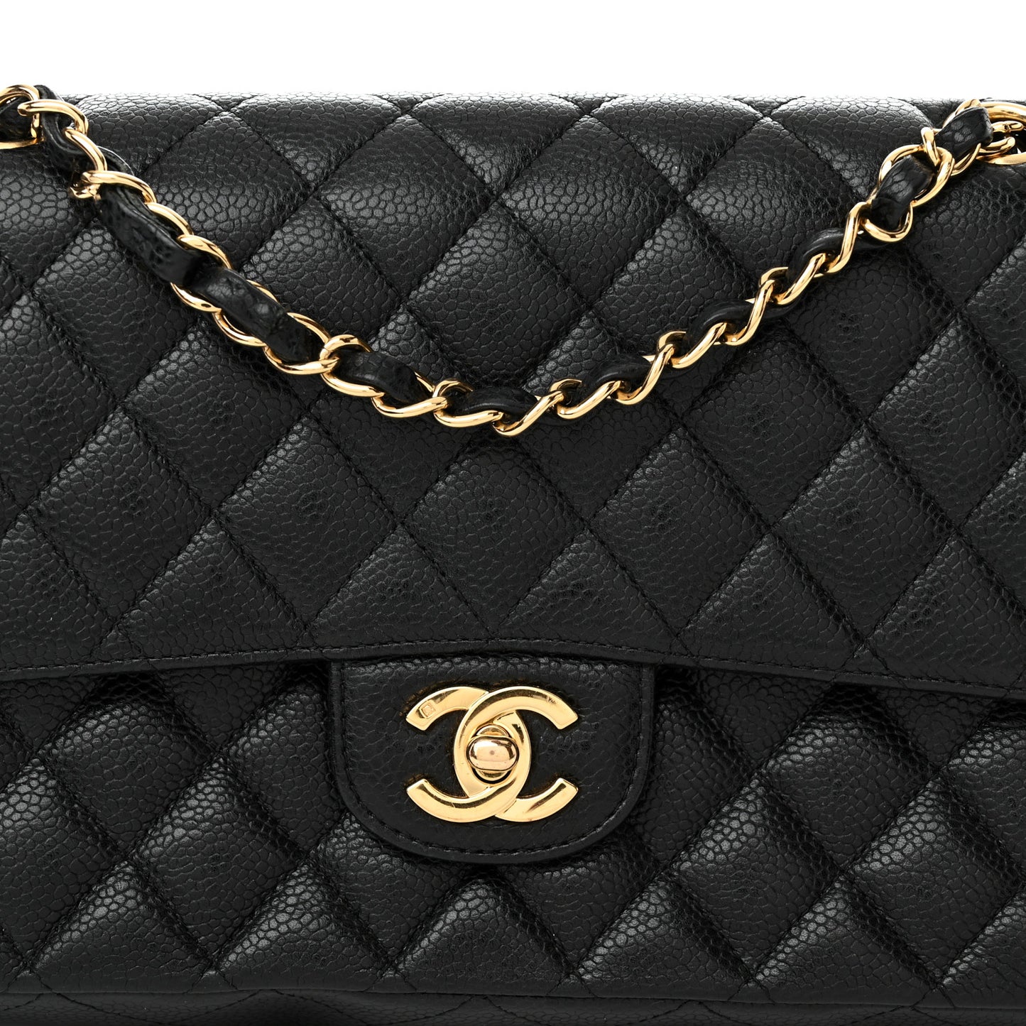 Caviar Quilted Medium Double Flap Black