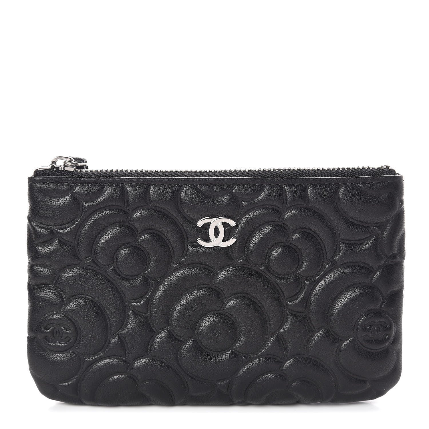 Chanel Goatskin Camellia Embossed Cosmetic Pouch Black 1 of 7