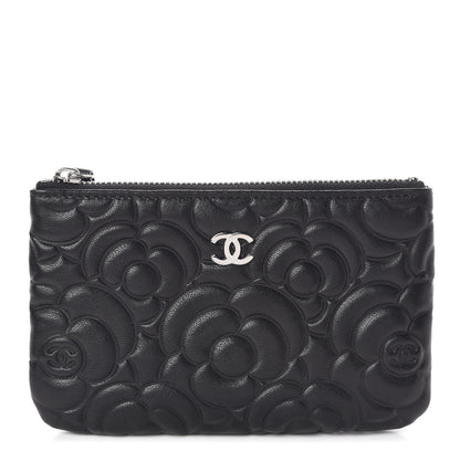 Chanel Goatskin Camellia Embossed Cosmetic Pouch Black 1 of 7