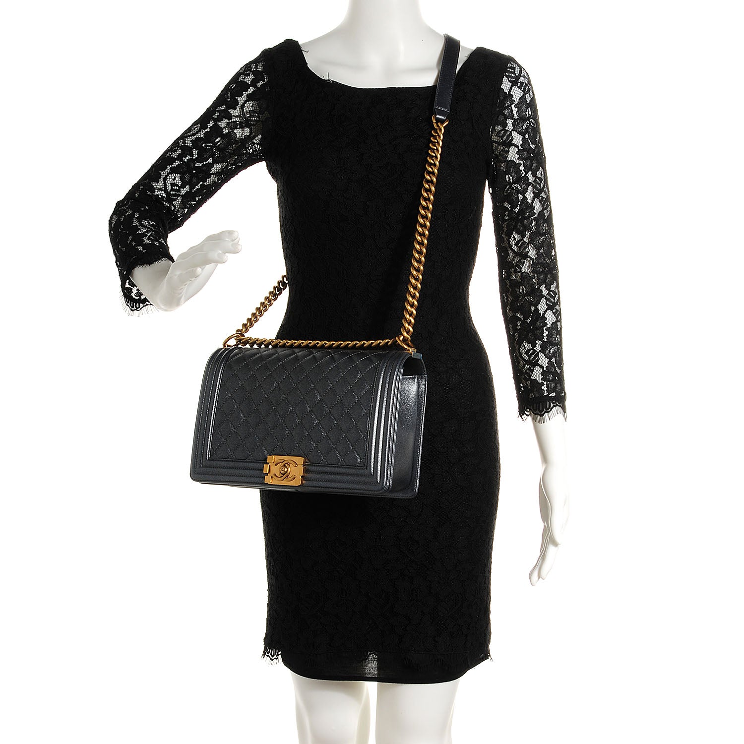 Chanel Pearl Calfskin New Medium Boy Flap Dark Grey 2 of 11
