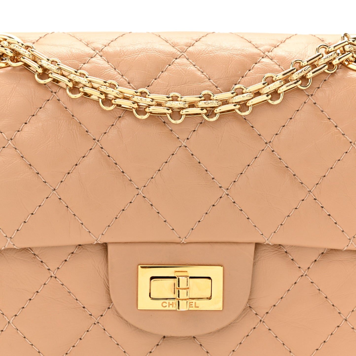 Aged Calfskin Quilted 2.55 Reissue Mini Flap Beige