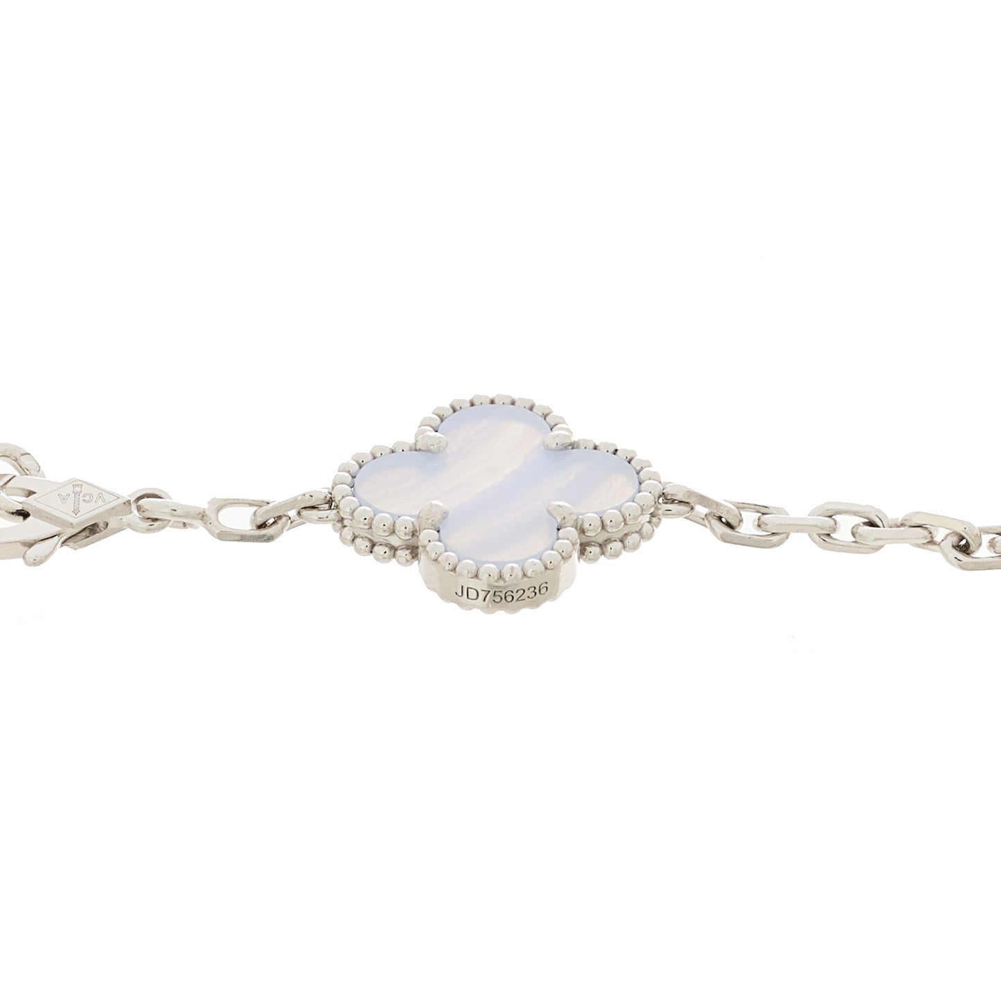 18K White Gold Chalcedony 5 Motifs Vintage Alhambra Bracelet