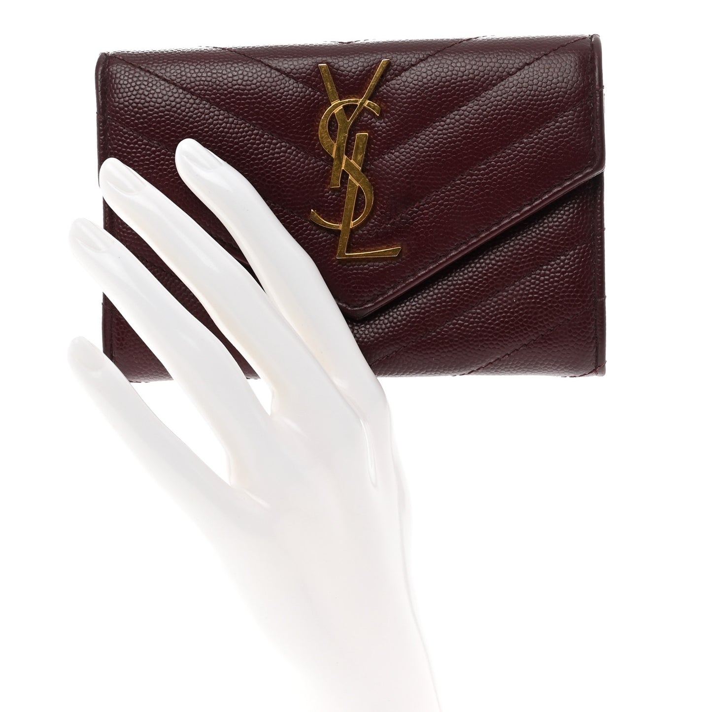 Grain De Poudre Matelasse Chevron Small Monogram Envelope Wallet Burgundy
