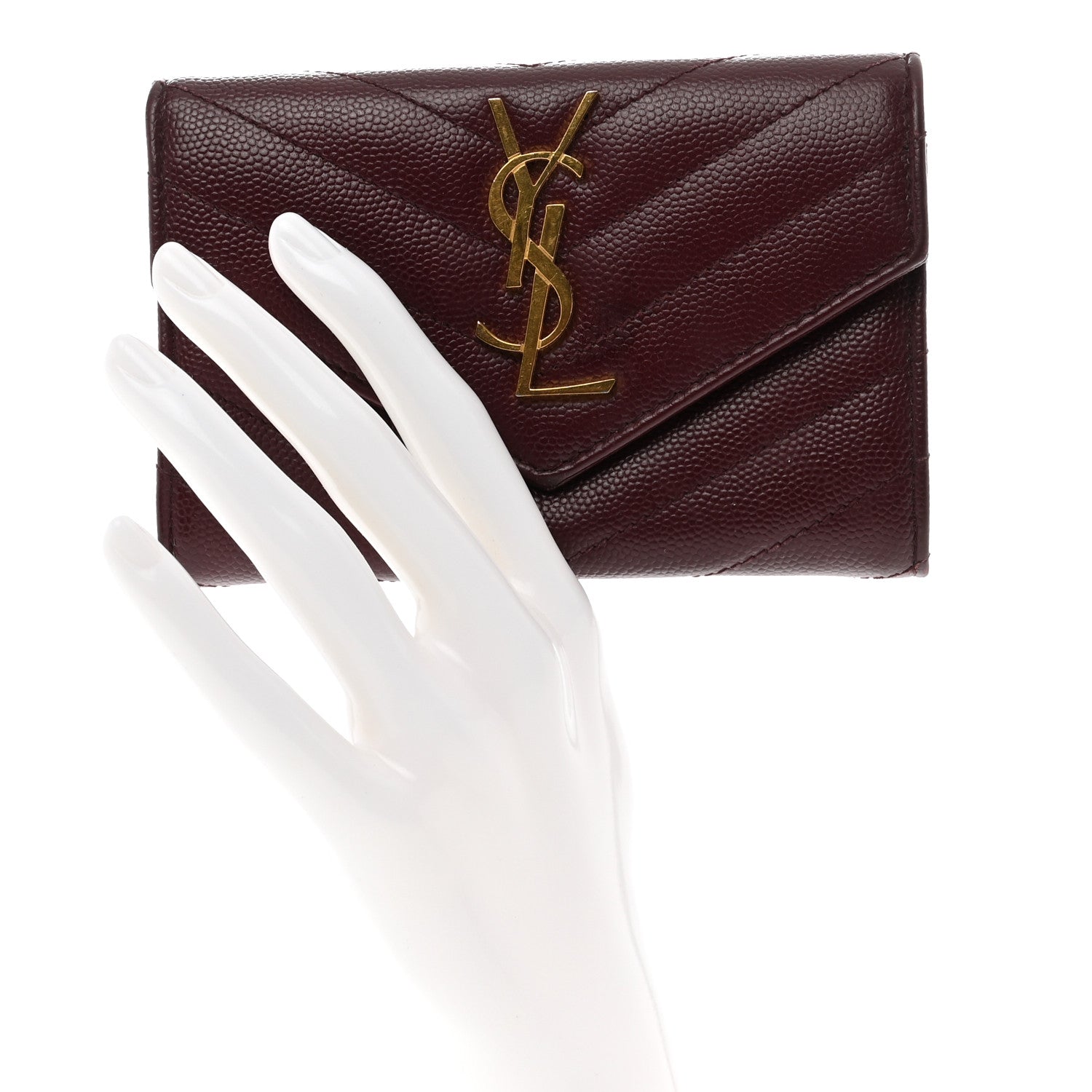 Saint Laurent Grain De Poudre Matelasse Chevron Small Monogram Envelope Wallet Burgundy 2 of 9
