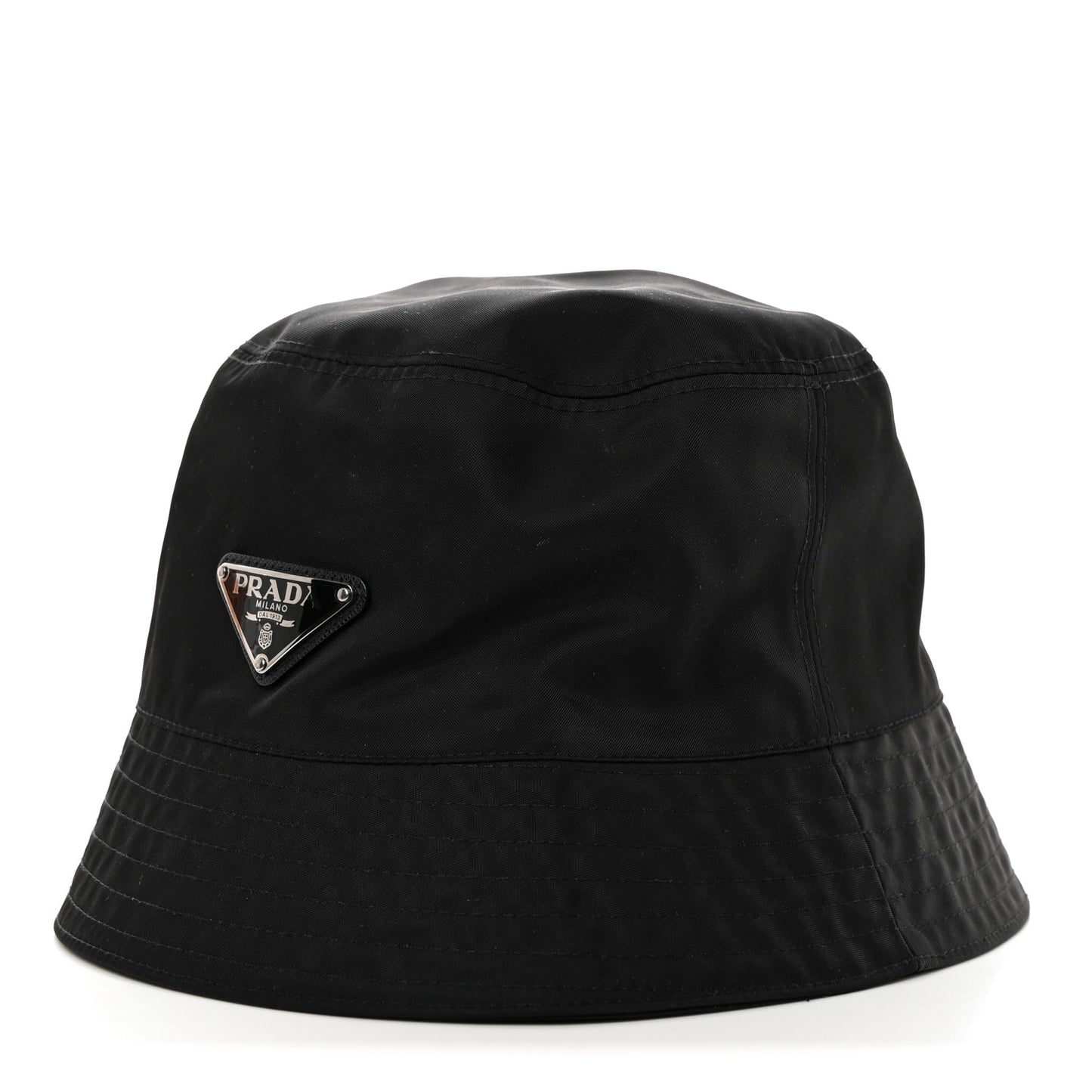 Re-Nylon Saffiano Metal Triangle Logo Mens Bucket Hat L Black