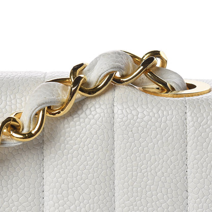 Chanel Caviar Vertical Quilted Jumbo Single Flap White 19 of 22