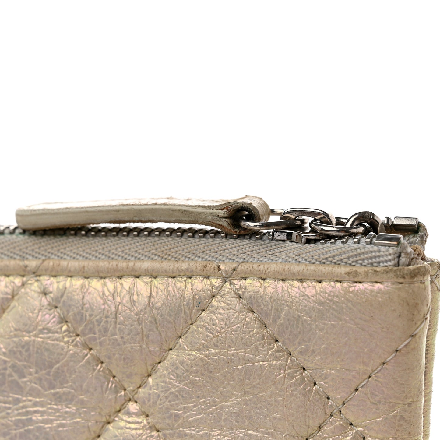 Iridescent Lambskin Quilted Medium Cosmetic Case Ivory