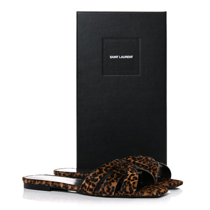 Saint Laurent Calfskin Leopard Print Tribute 05 Slide Sandals 37 Manto Natural 9 of 9