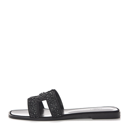 Hermes Goatskin Crystal Oran Sandals 42 Black 1 of 11