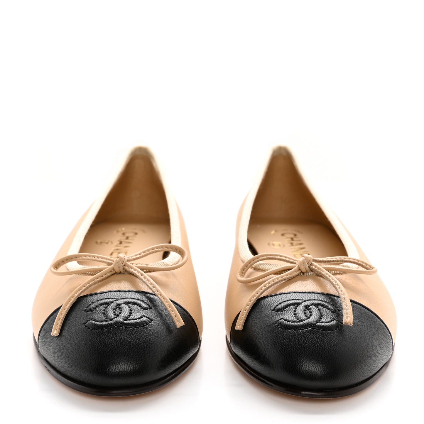 Lambskin Cap Toe CC Ballerina Flats 36.5 Beige Black