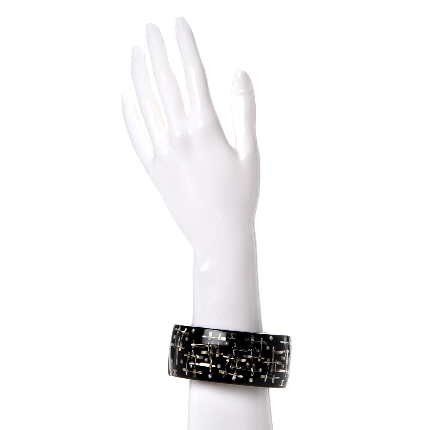 Chanel Resin Pearl Fork Knife Basserie Cuff Bangle Black 2 of 4
