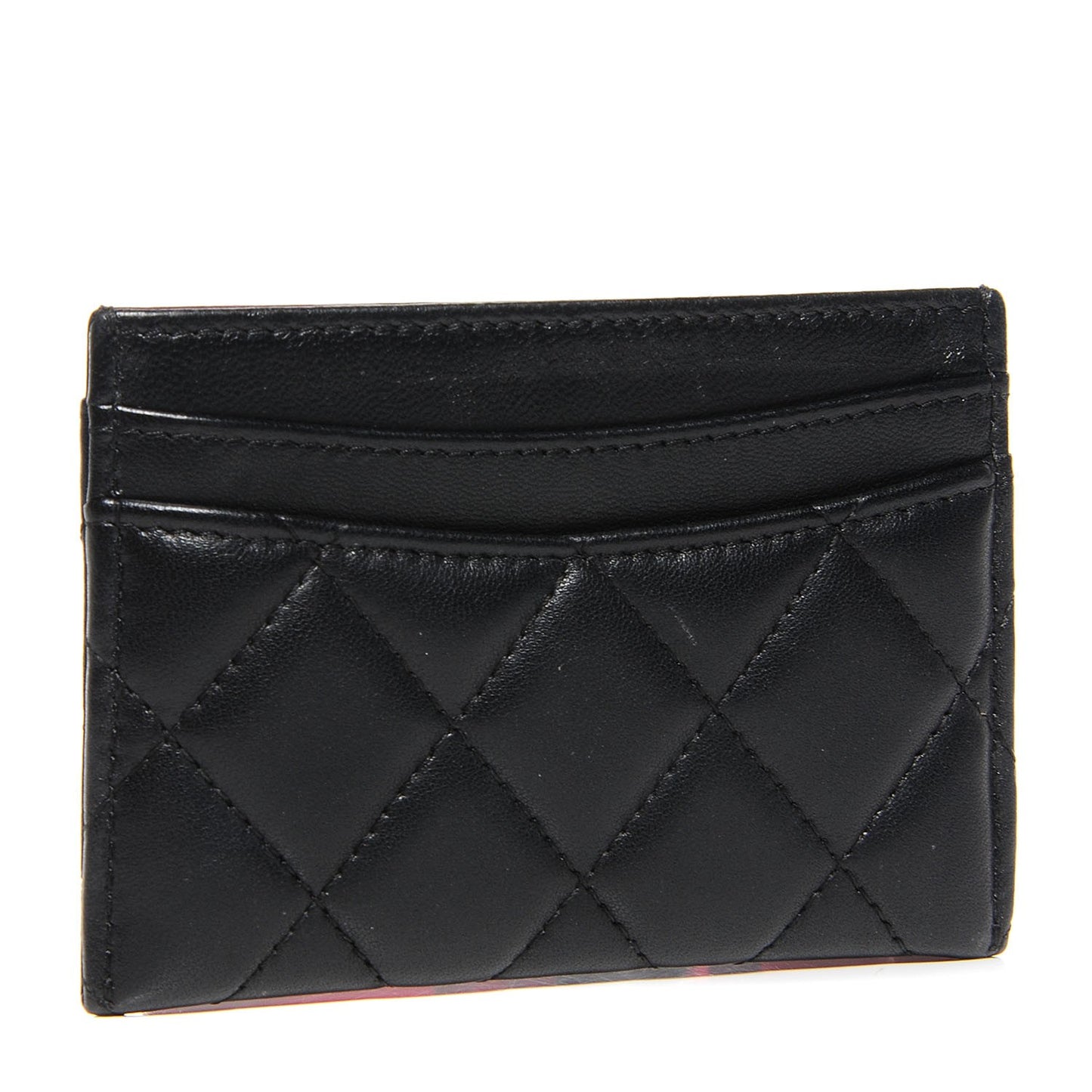 Lambskin Quilted Card Holder Black