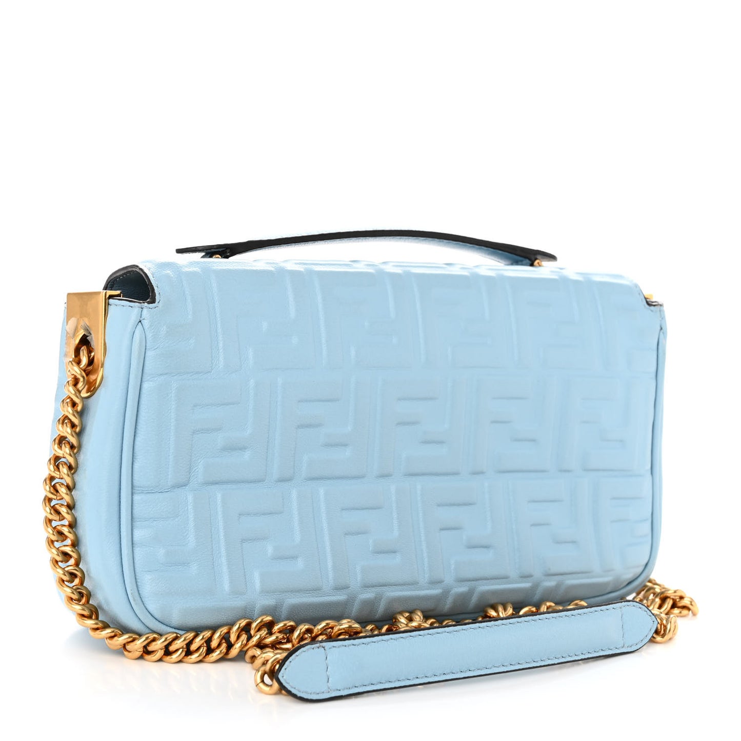 Nappa Small FF Embossed Midi Chain Baguette Azzurro Baby