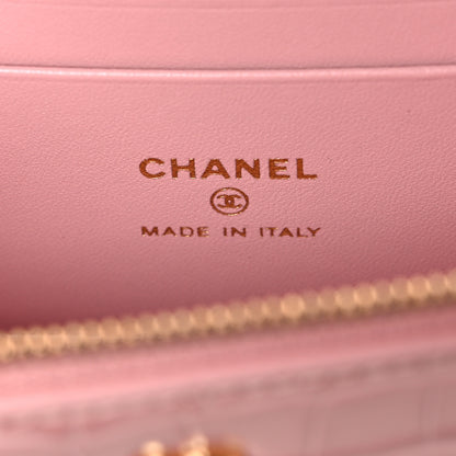 Chanel Calfskin Crocodile Embossed Crococo Top Handle Slim Vanity Case With Chain Pink 6 of 11