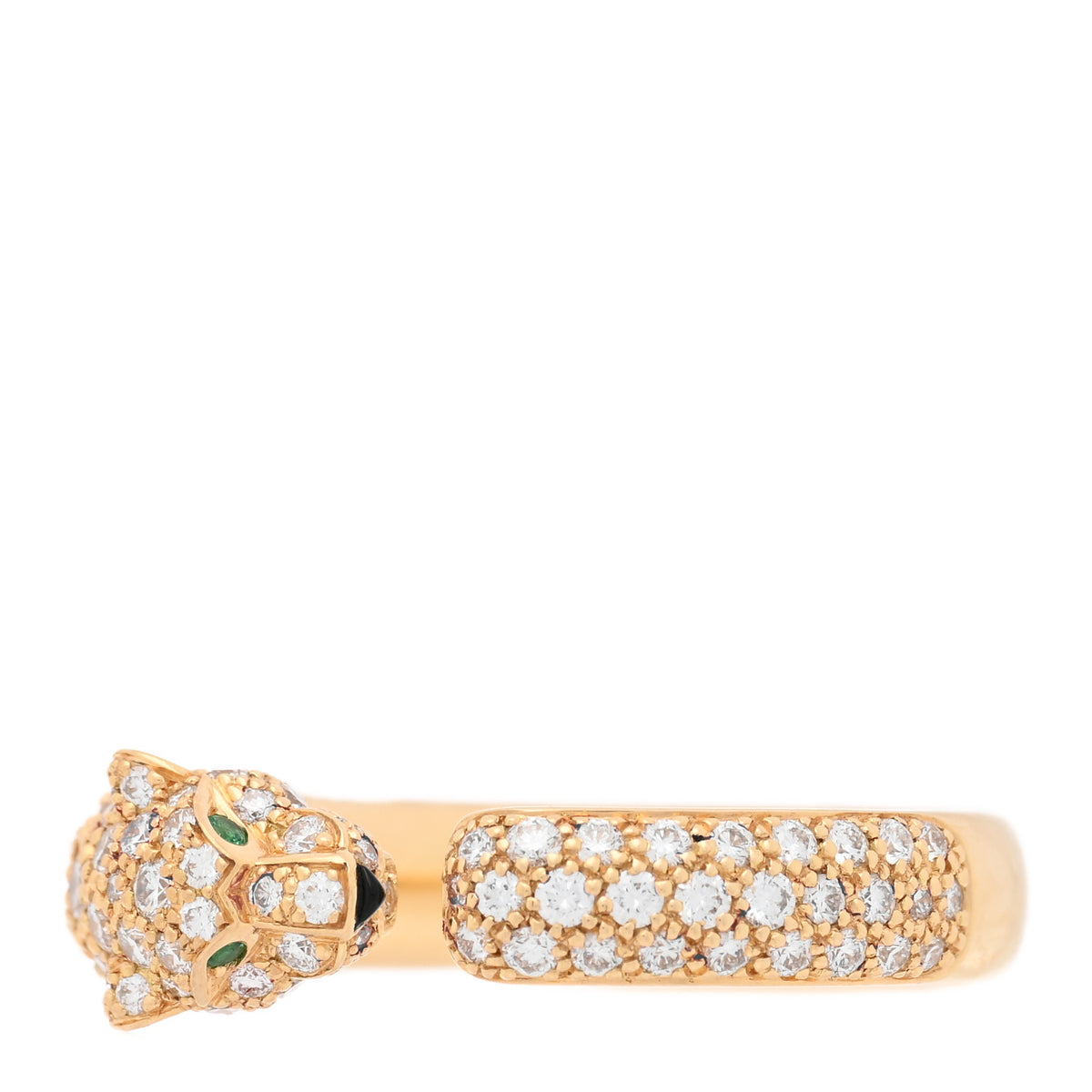 18K Yellow Gold Diamond Emerald Onyx Panthere De Cartier Band Ring 58 8.25
