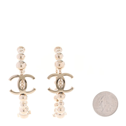Chanel Metal Bead CC Hoop Earrings Gold 2 of 5