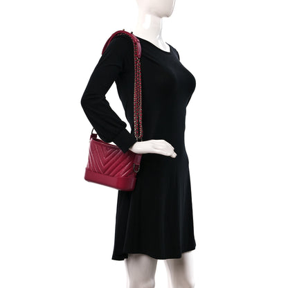 Chanel Aged Calfskin Chevron Quilted Small Gabrielle Hobo Dark Pink 2 of 10