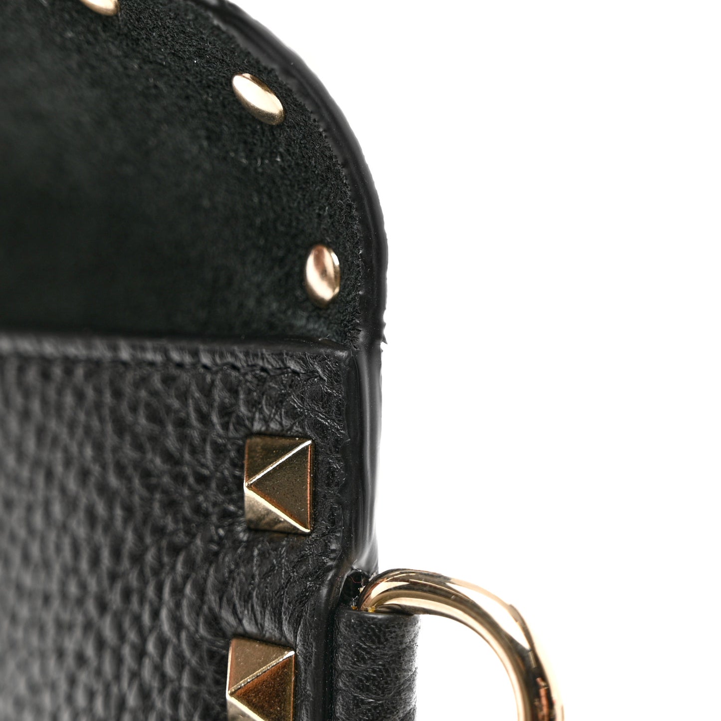 Pebbled Calfskin Medium Rockstud Envelope Flat Wristlet Pouch Black