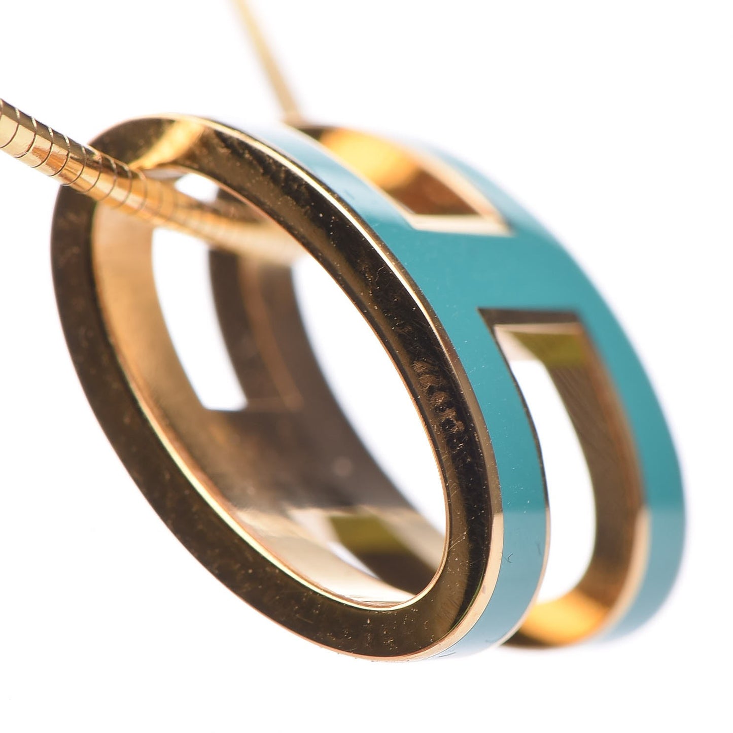 Lacquered Gold Pop H Pendant Necklace Turquoise