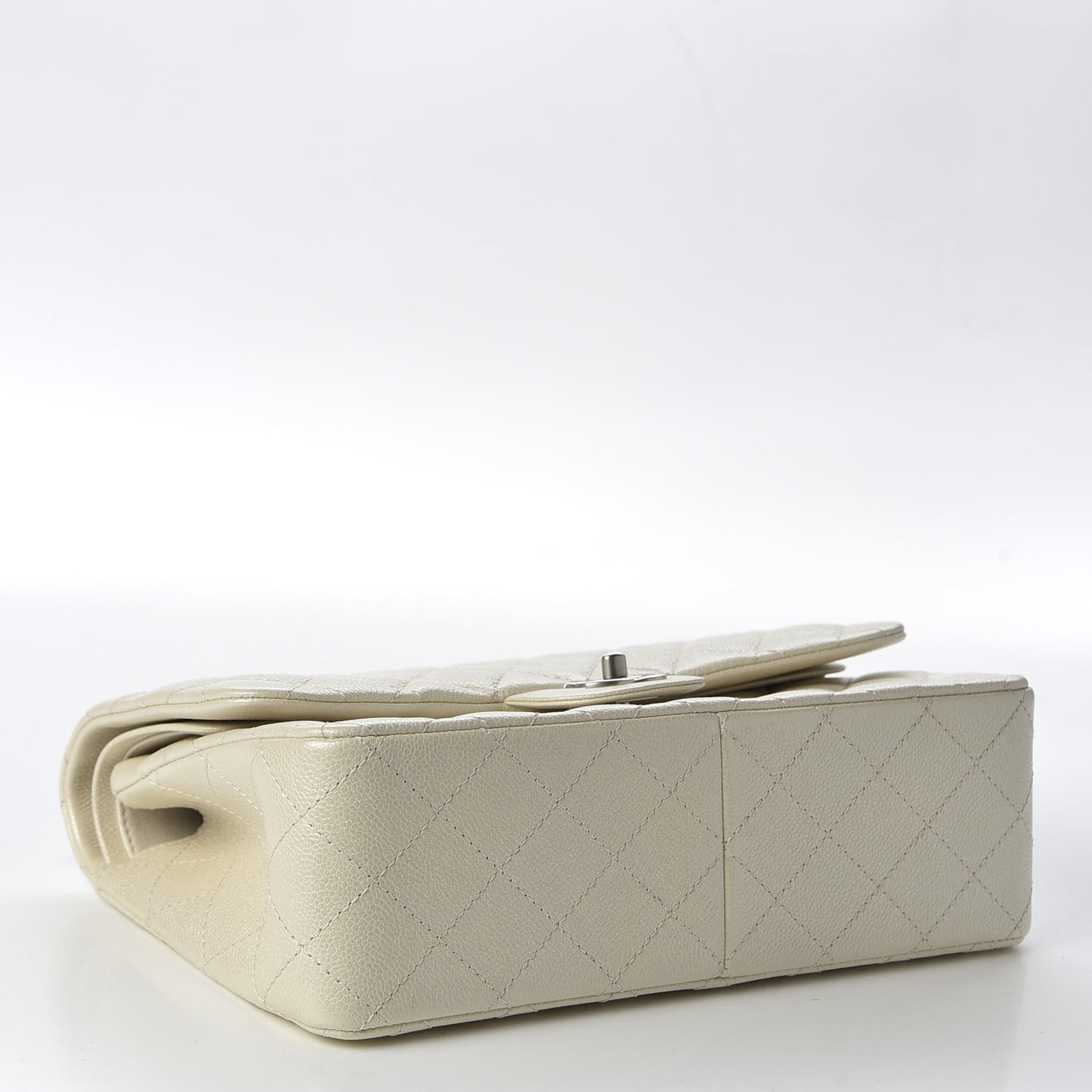 Pearly Caviar Quilted Jumbo Double Flap Dark White