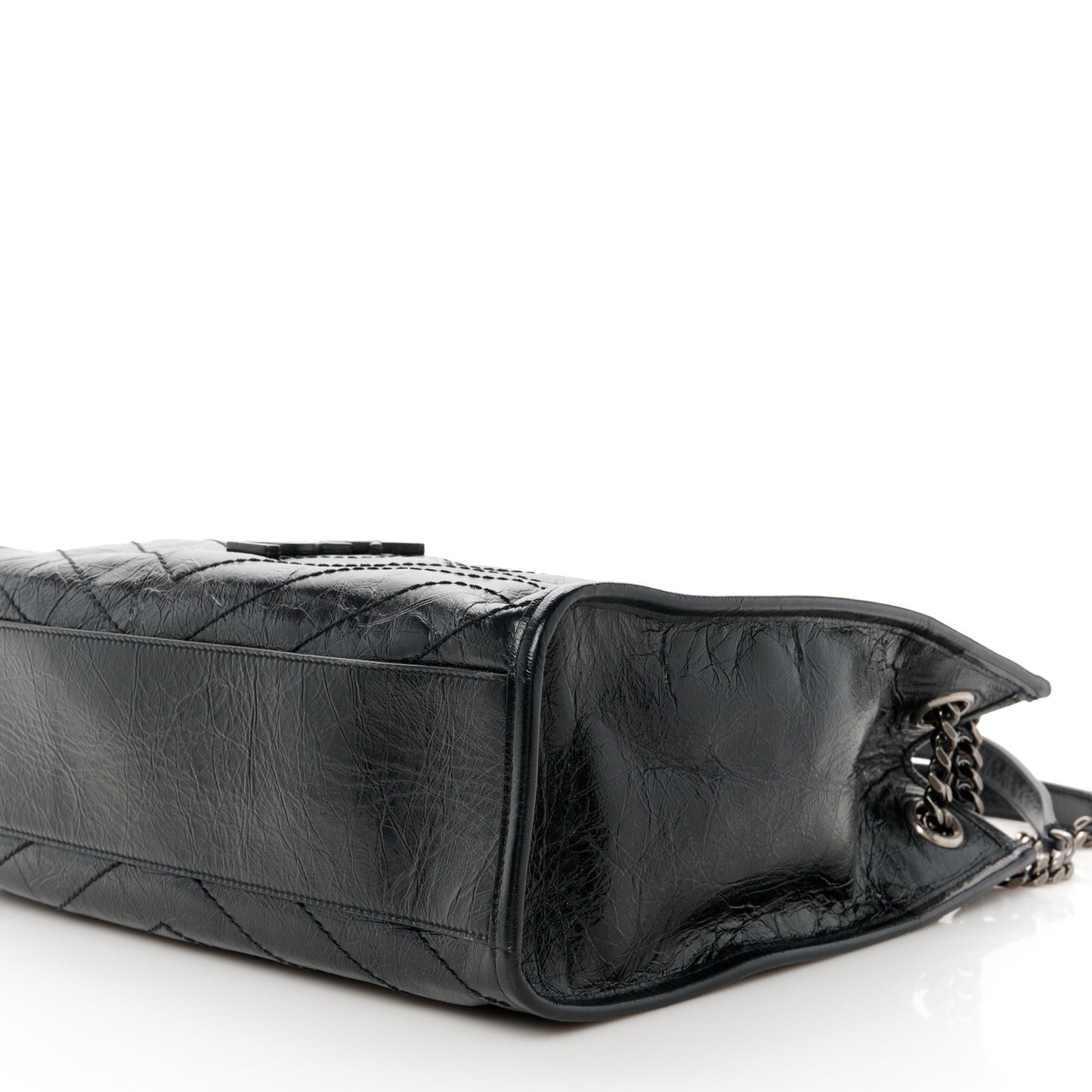 Crinkled Calfskin Matelasse Monogram Medium Niki Shopper Tote Black