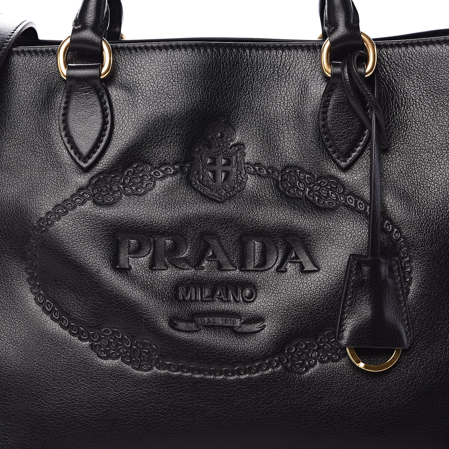 Glace Calfskin Embossed Logo Tote Black