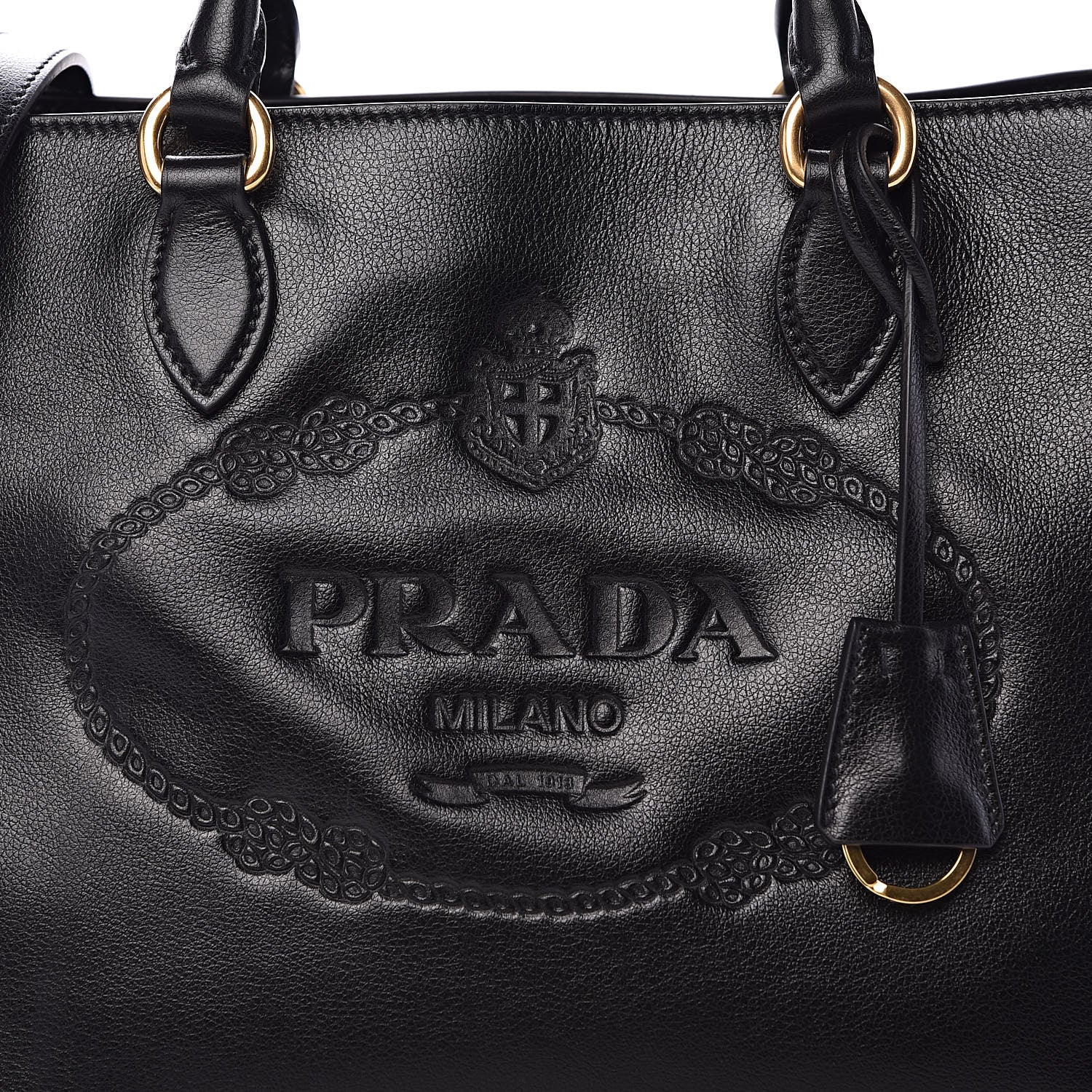 Prada Glace Calfskin Embossed Logo Tote Black 9 of 11