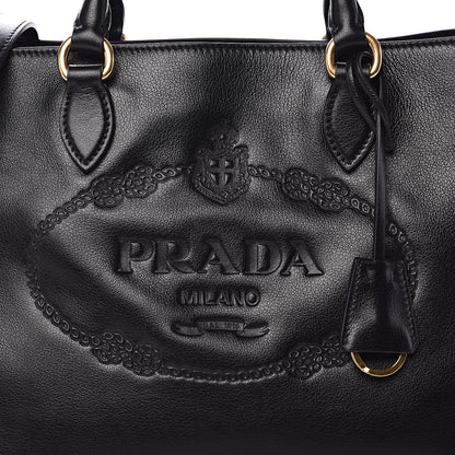 Prada Glace Calfskin Embossed Logo Tote Black 9 of 11