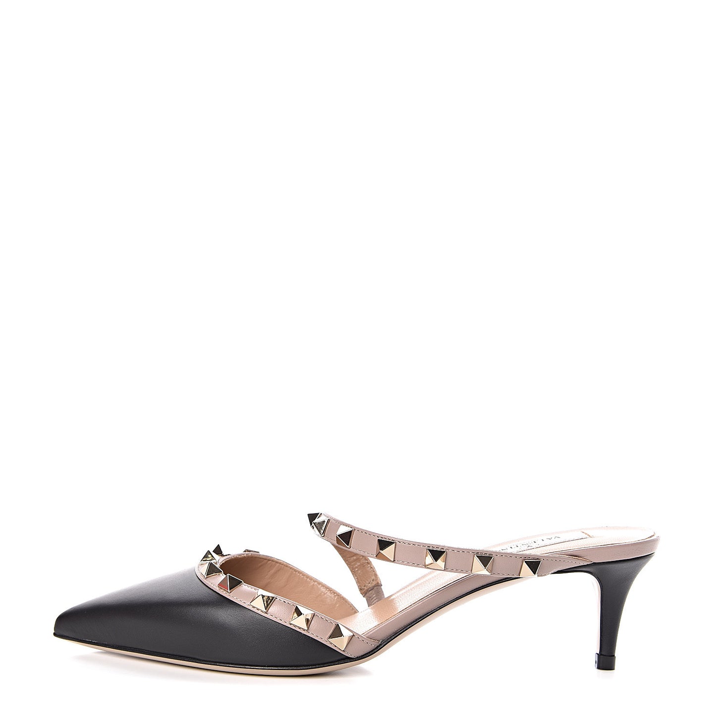 Calfskin Nappa Rockstud Cross Strap 50mm Mules 37 Black Poudre