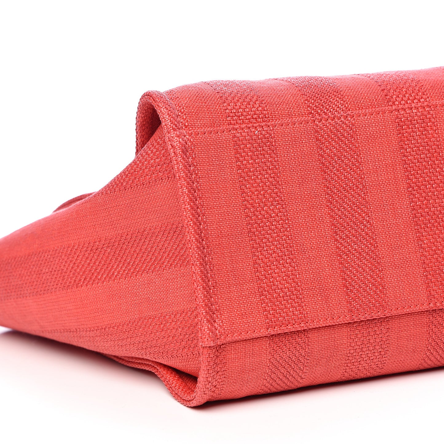 Straw Raffia Calfskin Striped Large Deauville Tote Red