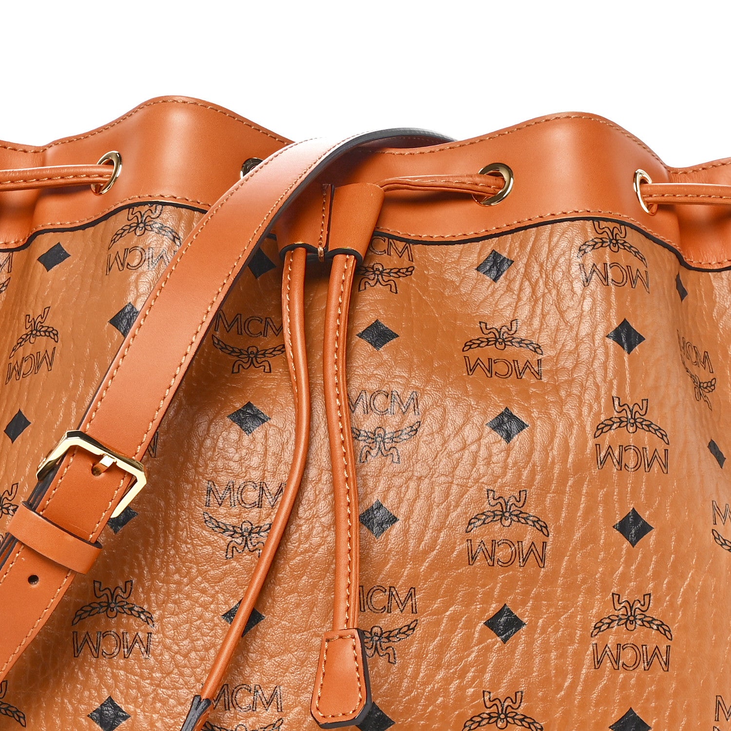 MCM Visetos Small Heritage Drawstring Bucket Bag Cognac 7 of 10