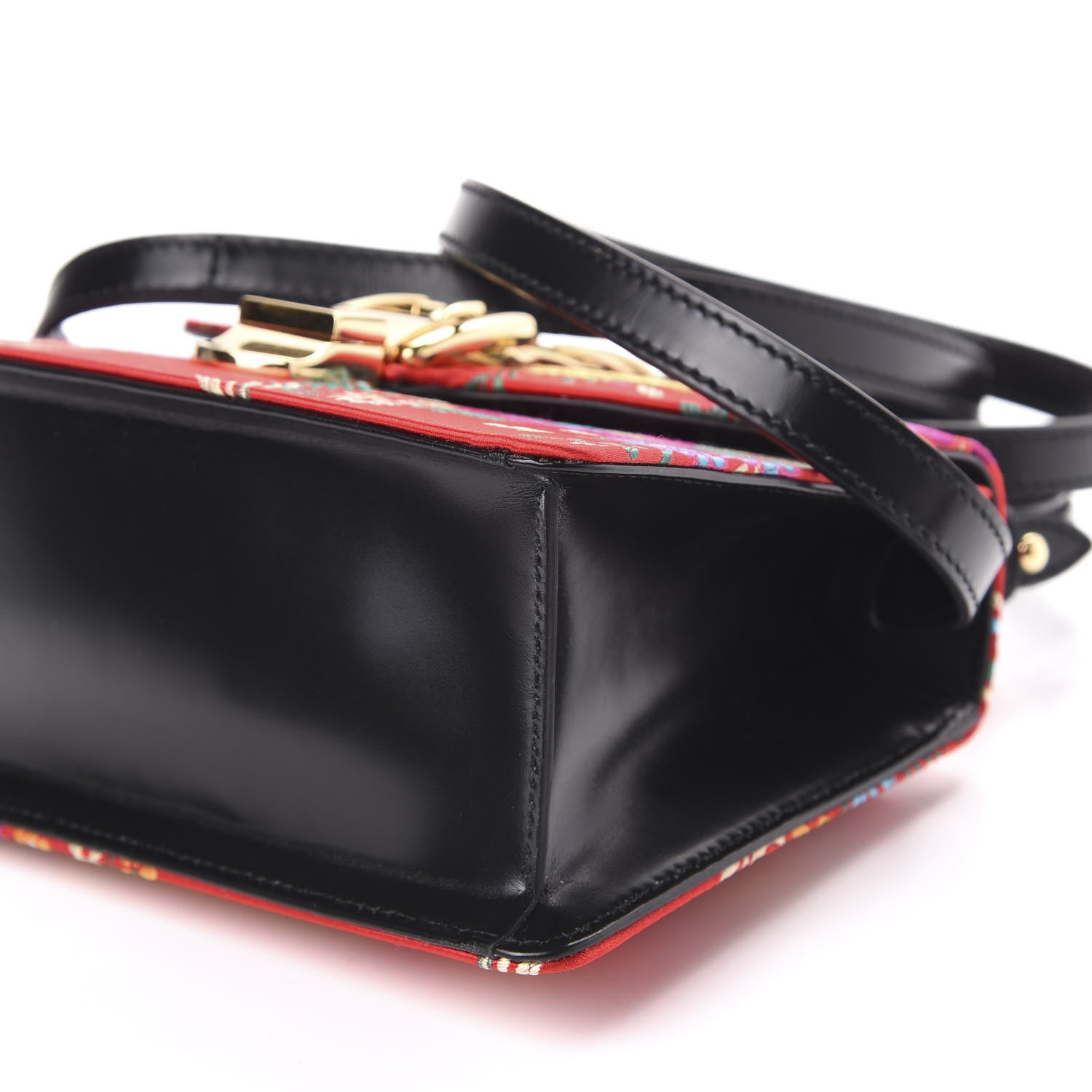 Gucci Jacquard Floral Mini Sylvie Top Handle Bag Red Multicolor Black 9 of 10