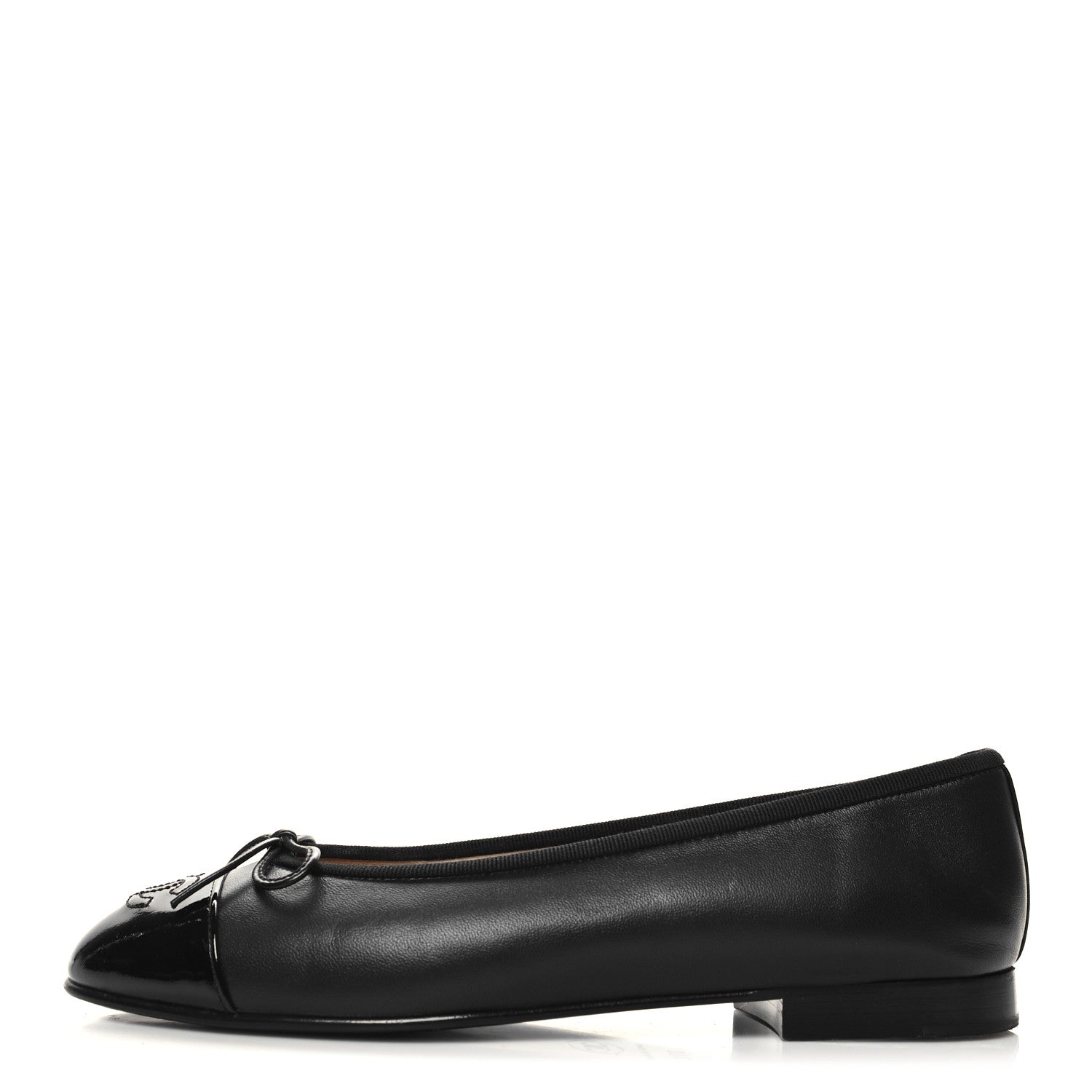 Chanel Lambskin Patent CC Cap Toe Ballerina Flats 37.5 Black 1 of 9