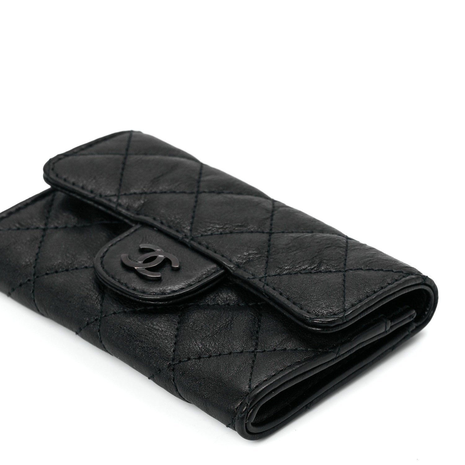 Chanel Crumpled Calfskin Quilted Flap Card Holder Wallet So Black 12 of 13