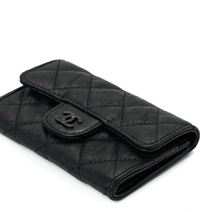 Chanel Crumpled Calfskin Quilted Flap Card Holder Wallet So Black 12 of 13