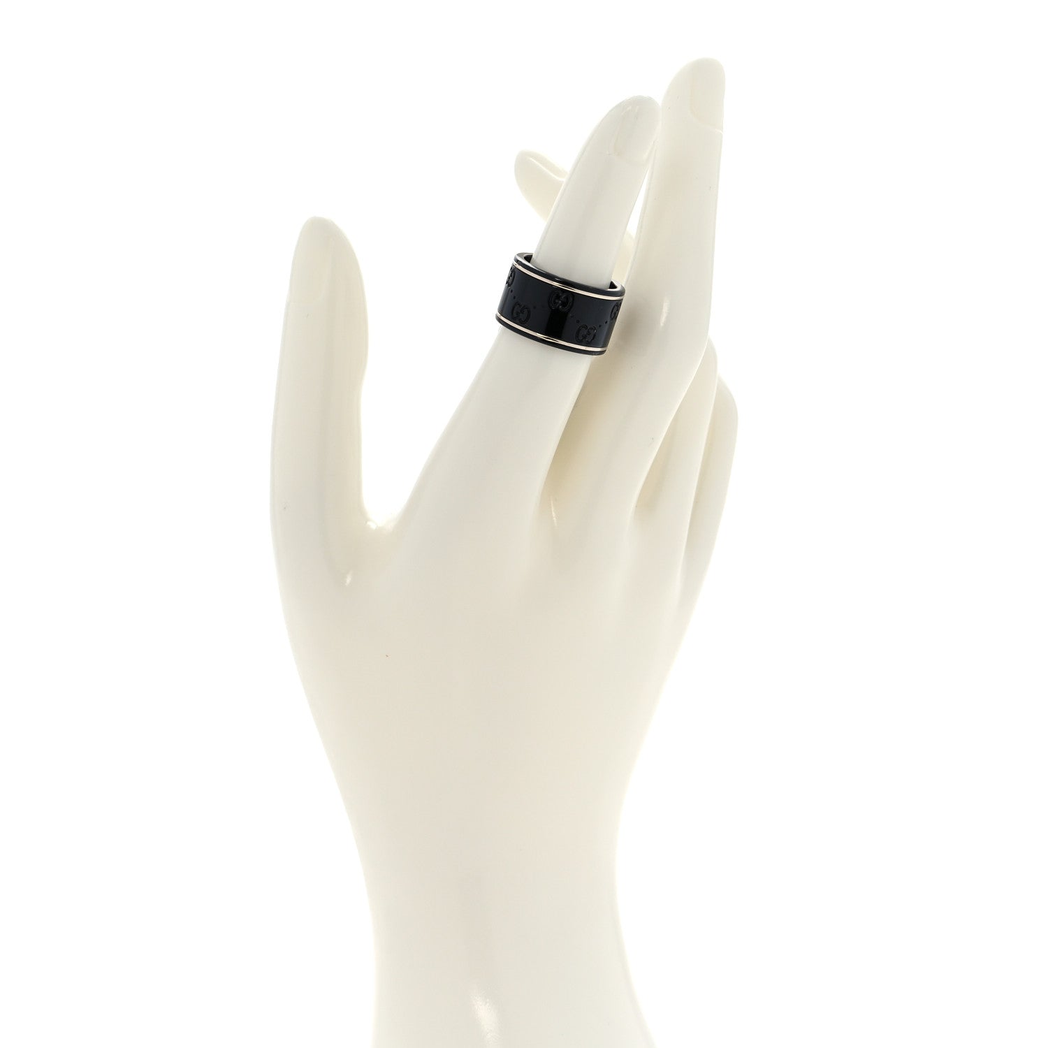 Gucci Black Synthetic Corundum 18K White Gold 12mm Icon Band Ring 53 6.25 2 of 6