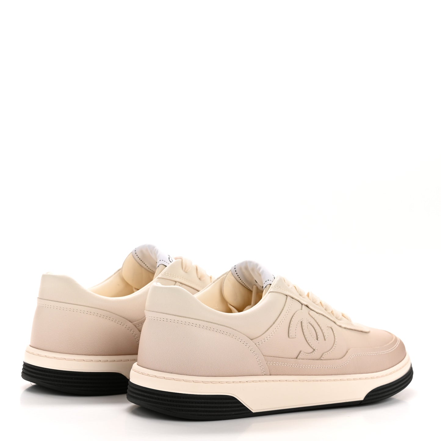 Printed Calfskin Womens CC Logo Sneakers 40 Beige