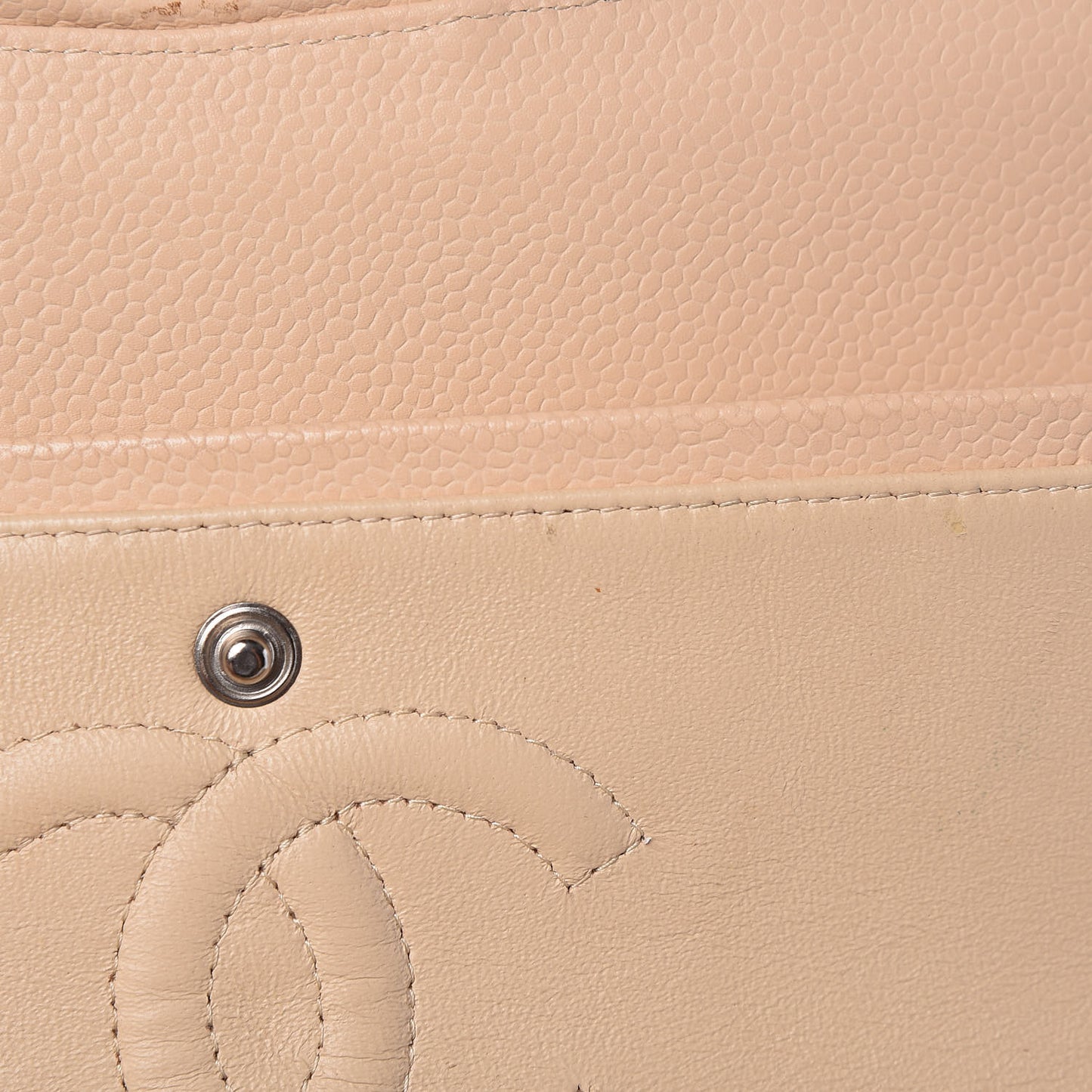 Caviar Quilted Medium Double Flap Beige