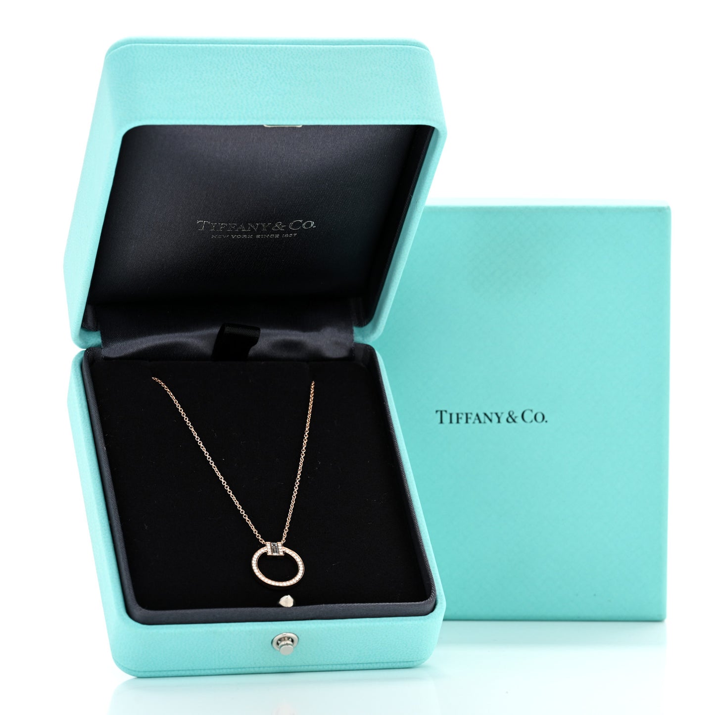 18K Rose Gold Diamond T Baguette Pave Pendant Necklace